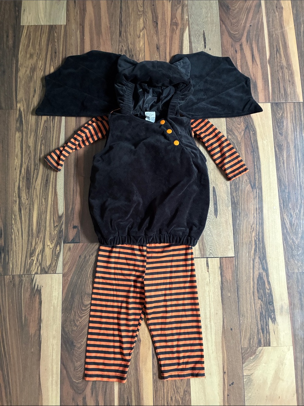 Children's Black Bat Halloween Costume with Orange Stripes